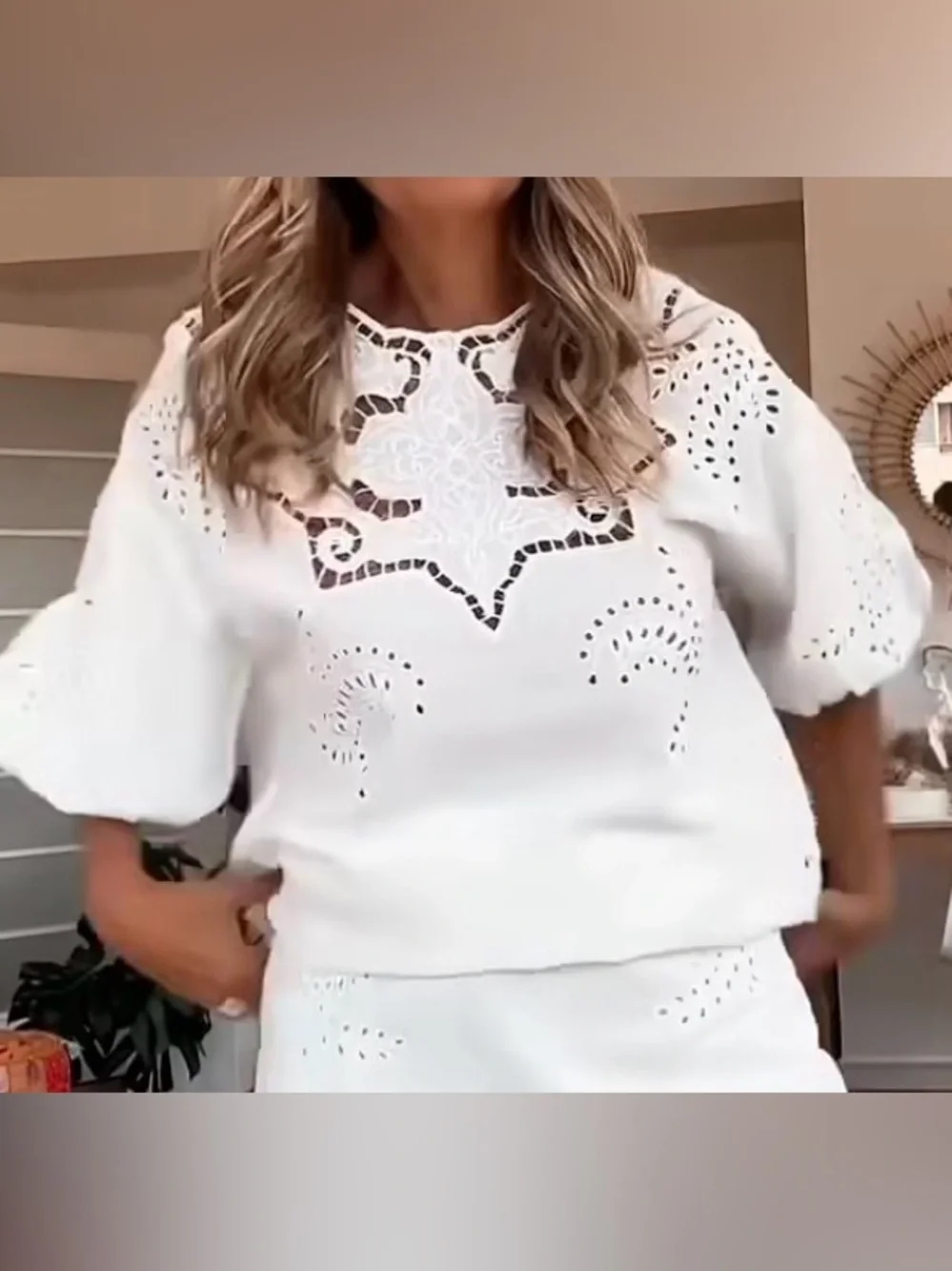 Zara White Eyelet Puff-Sleeve Blouse